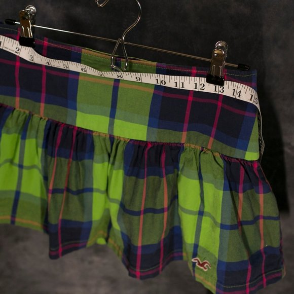 HOLLISTER MINI SKIRT SZ 1 Green Blue Red Dropped Waist, 100% cotton - Picture 8 of 9